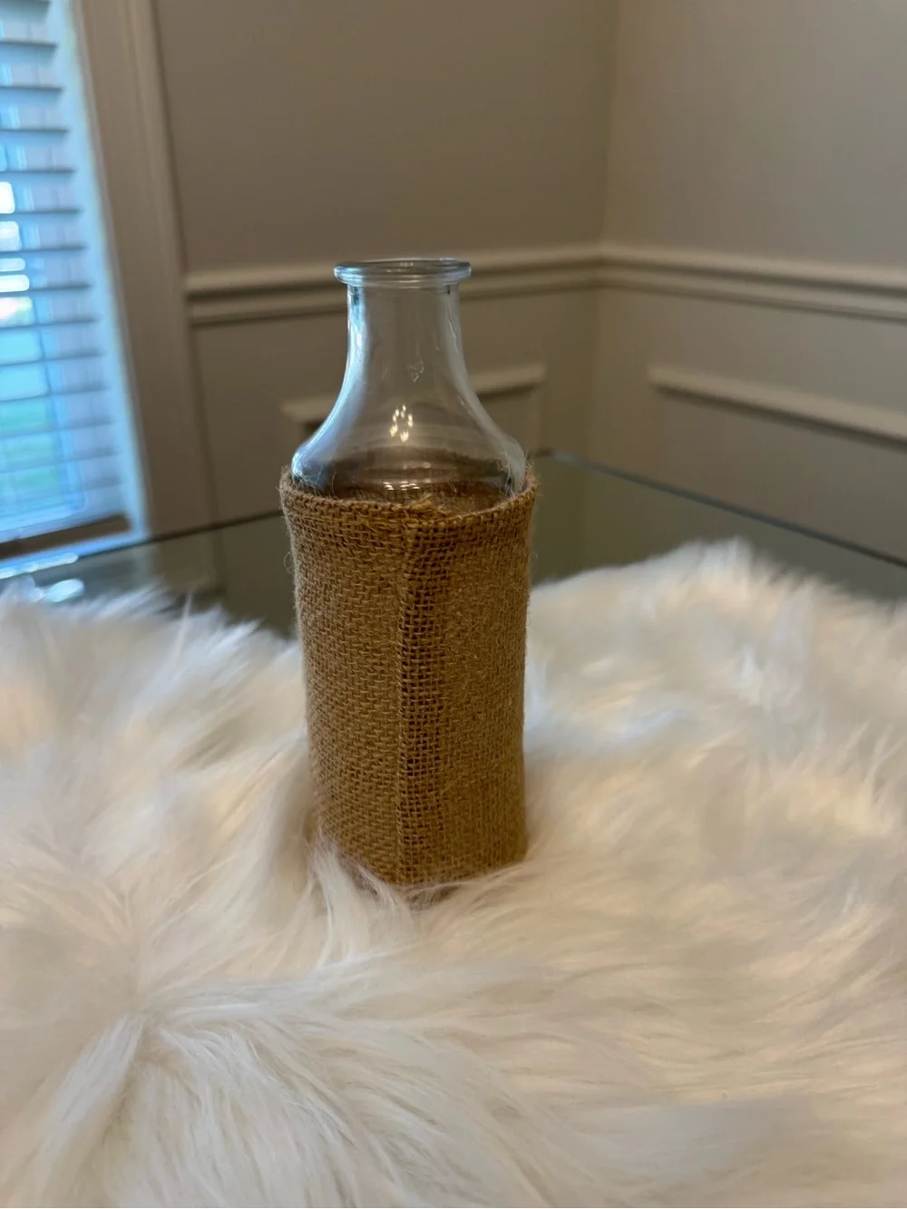 21 New Rustic Clear Glass Decorative Bottles Burlap Wrap White Heart 7.75